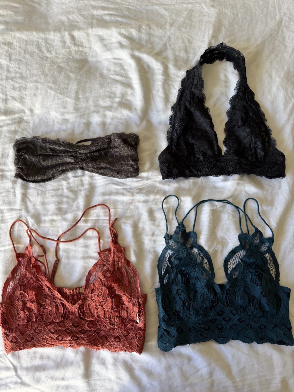 Free People Lace Bralettes - Black, Rust, Teal, Gray